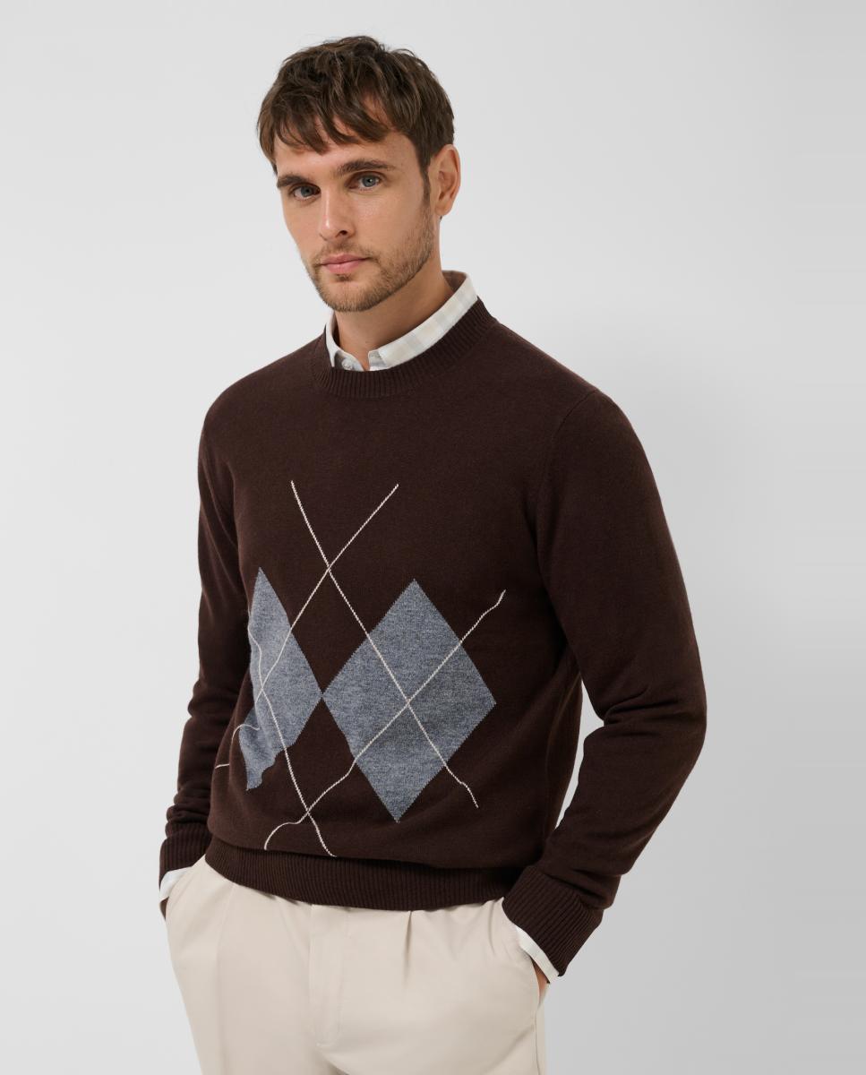 Jersey lana/cashmere de hombre diseño rombos - Roberto Verino - Marrón Marrón-1