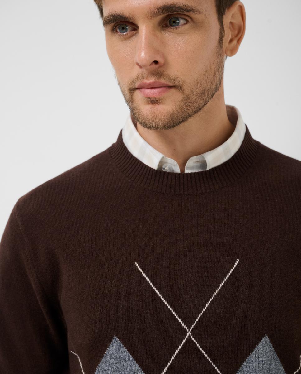 Jersey lana/cashmere de hombre diseño rombos - Roberto Verino - Marrón Marrón-3