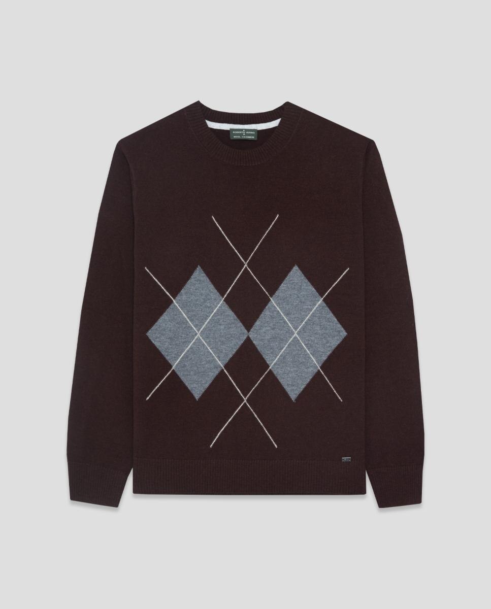 Jersey lana/cashmere de hombre diseño rombos - Roberto Verino - Marrón Marrón-4