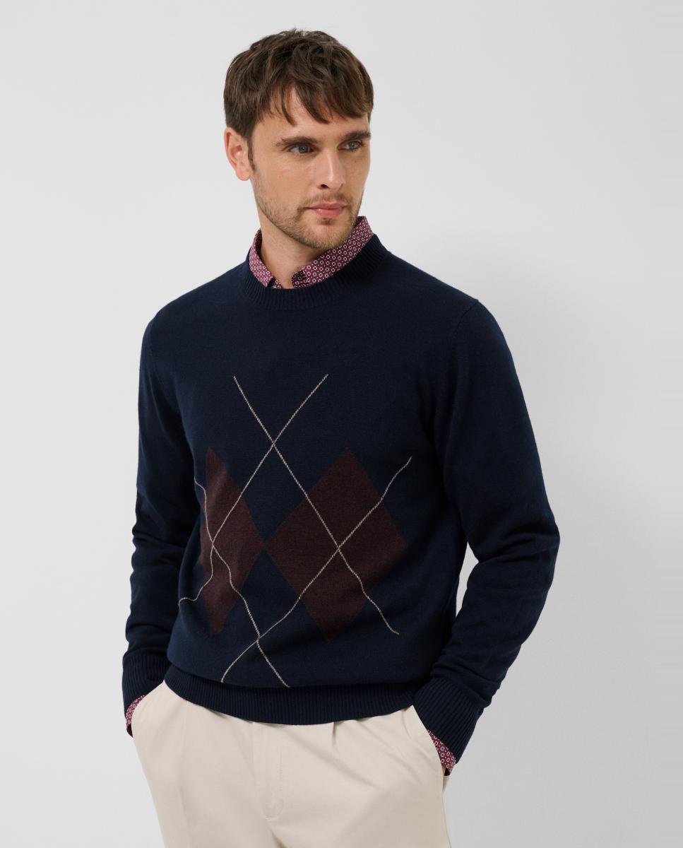 Jersey lana/cashmere de hombre diseño rombos - Roberto Verino - Azul marino Azul marino-1