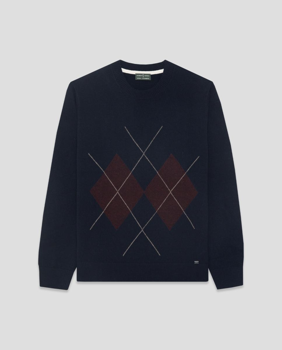 Jersey lana/cashmere de hombre diseño rombos - Roberto Verino - Azul marino Azul marino-4