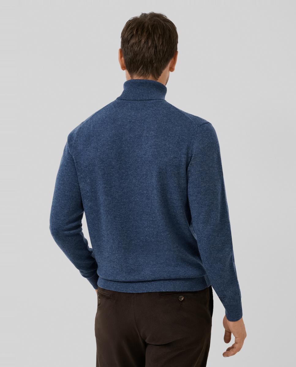 Jersey lana/cashmere de hombre cuello vuelto canalé ancho - Roberto Verino - Azul índigo Azul índigo-2