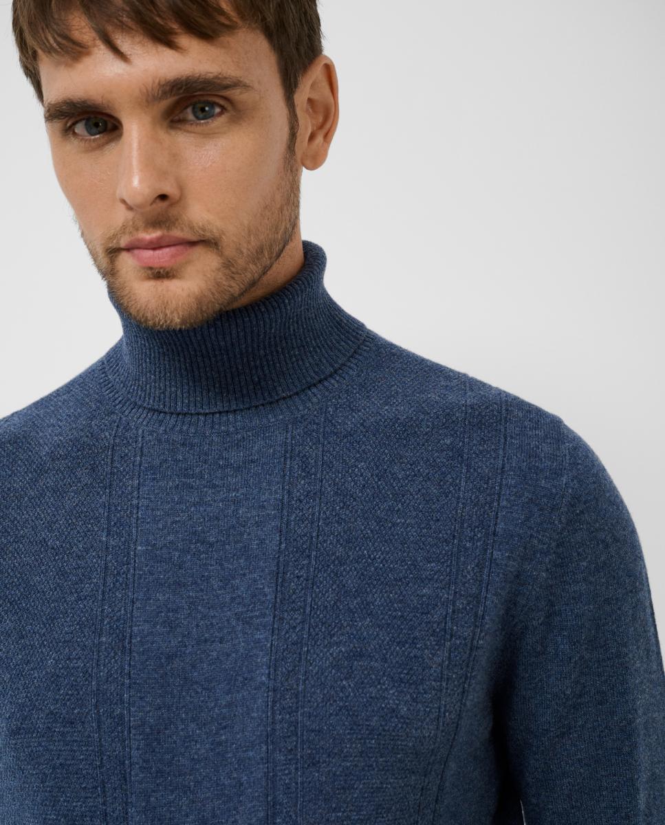 Jersey lana/cashmere de hombre cuello vuelto canalé ancho - Roberto Verino - Azul índigo Azul índigo-3