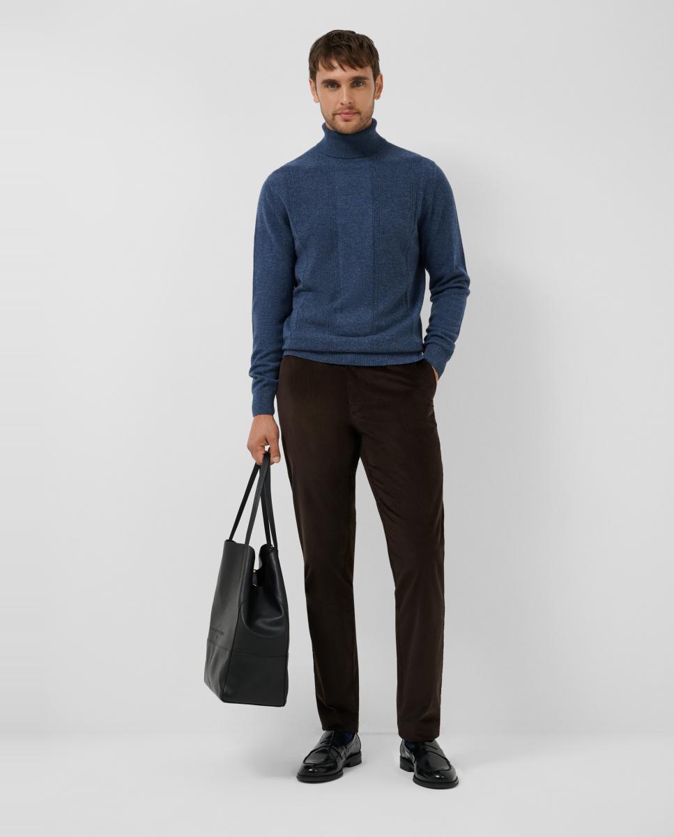 Jersey lana/cashmere de hombre cuello vuelto canalé ancho - Roberto Verino - Azul índigo Azul índigo-6