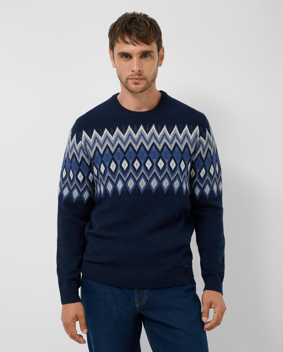 Jersey de hombre con jacquard en pecho - Roberto Verino - Azul marino Azul marino-1