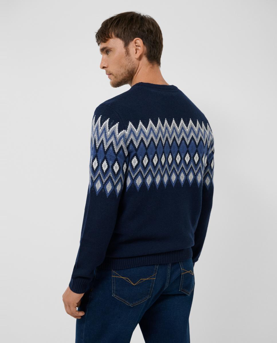 Jersey de hombre con jacquard en pecho - Roberto Verino - Azul marino Azul marino-2