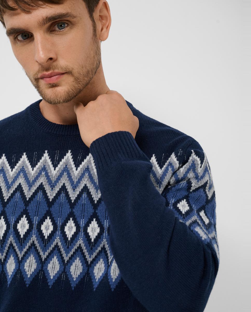 Jersey de hombre con jacquard en pecho - Roberto Verino - Azul marino Azul marino-3
