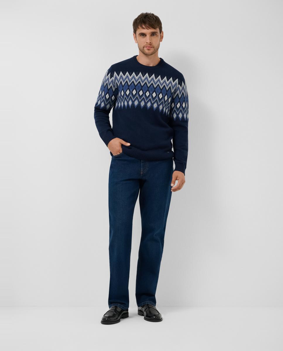 Jersey de hombre con jacquard en pecho - Roberto Verino - Azul marino Azul marino-6