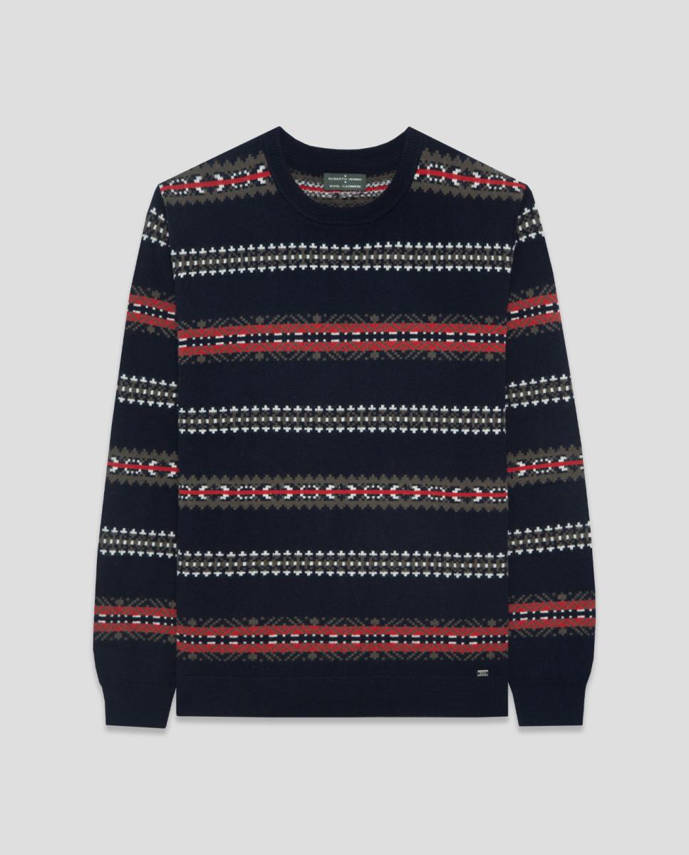 Jersey de hombre motivo fair isle multicolor - Roberto Verino - Azul marino Azul marino-4