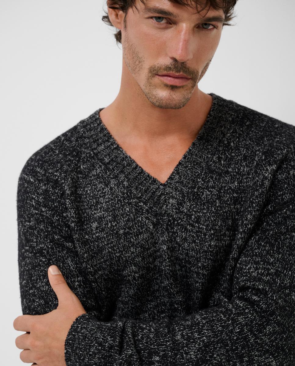 Camisola de malha com decote em bico Cinzento-escuro-3