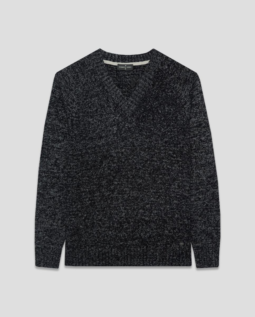 Camisola de malha com decote em bico Cinzento-escuro-4