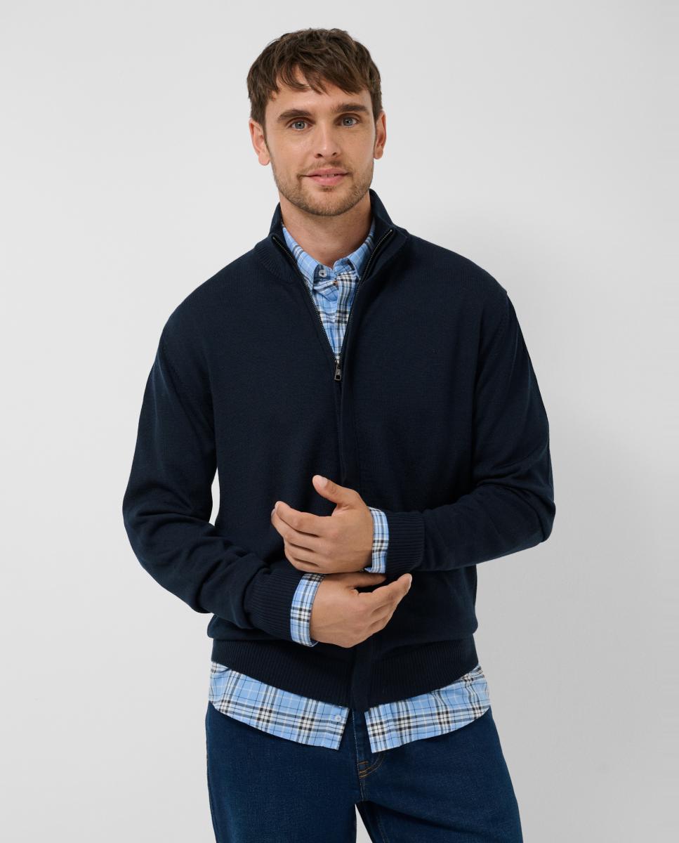 Chaqueta de punto de hombre cierre cremallera lisa - Roberto Verino - Azul marino Azul marino-1
