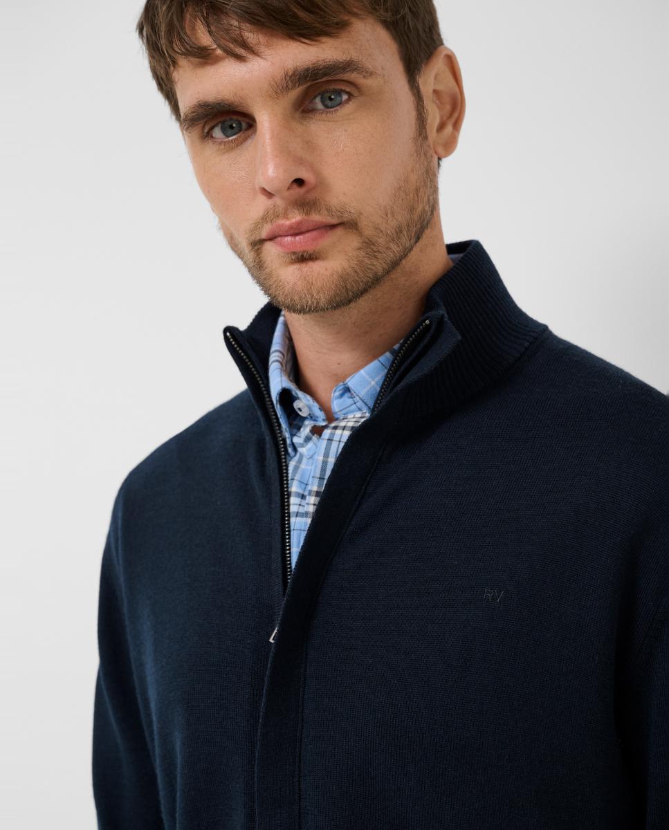 Chaqueta de punto de hombre cierre cremallera lisa - Roberto Verino - Azul marino Azul marino-3