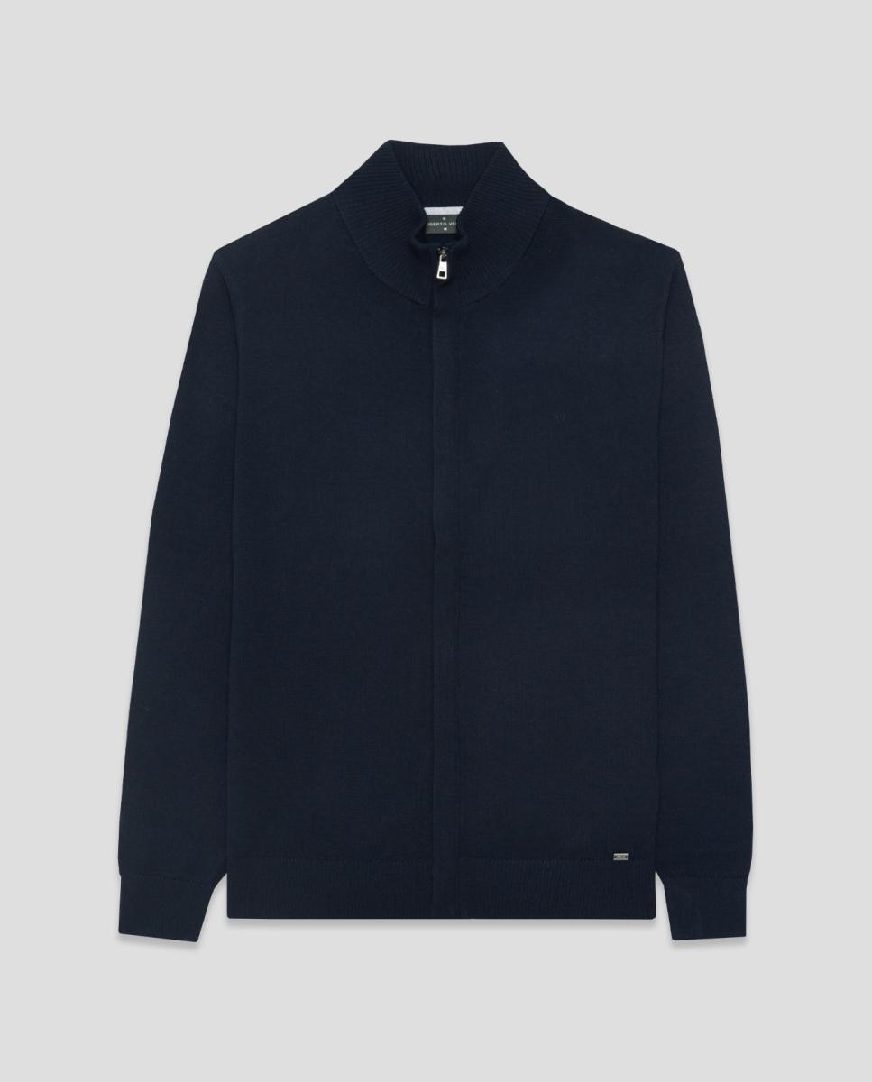 Chaqueta de punto de hombre cierre cremallera lisa - Roberto Verino - Azul marino Azul marino-4