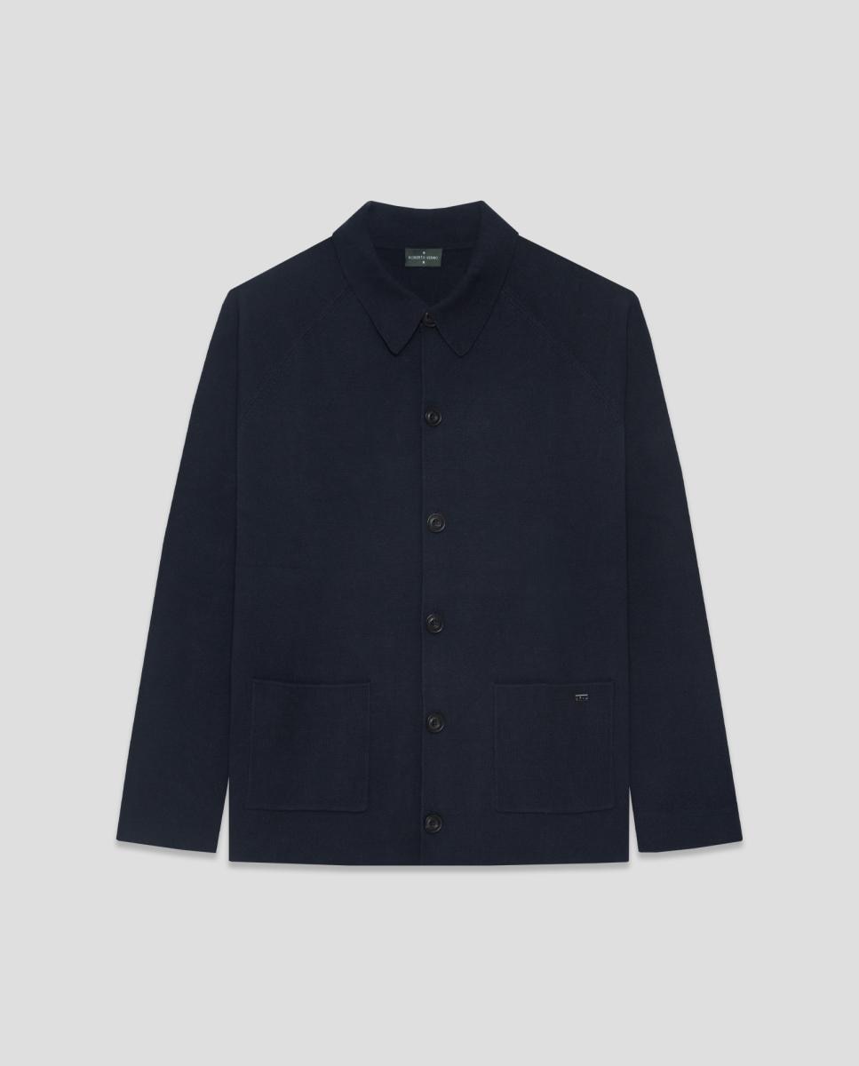 Sobrecamisa de Malha com Fecho de Botões Azul-marinho-4
