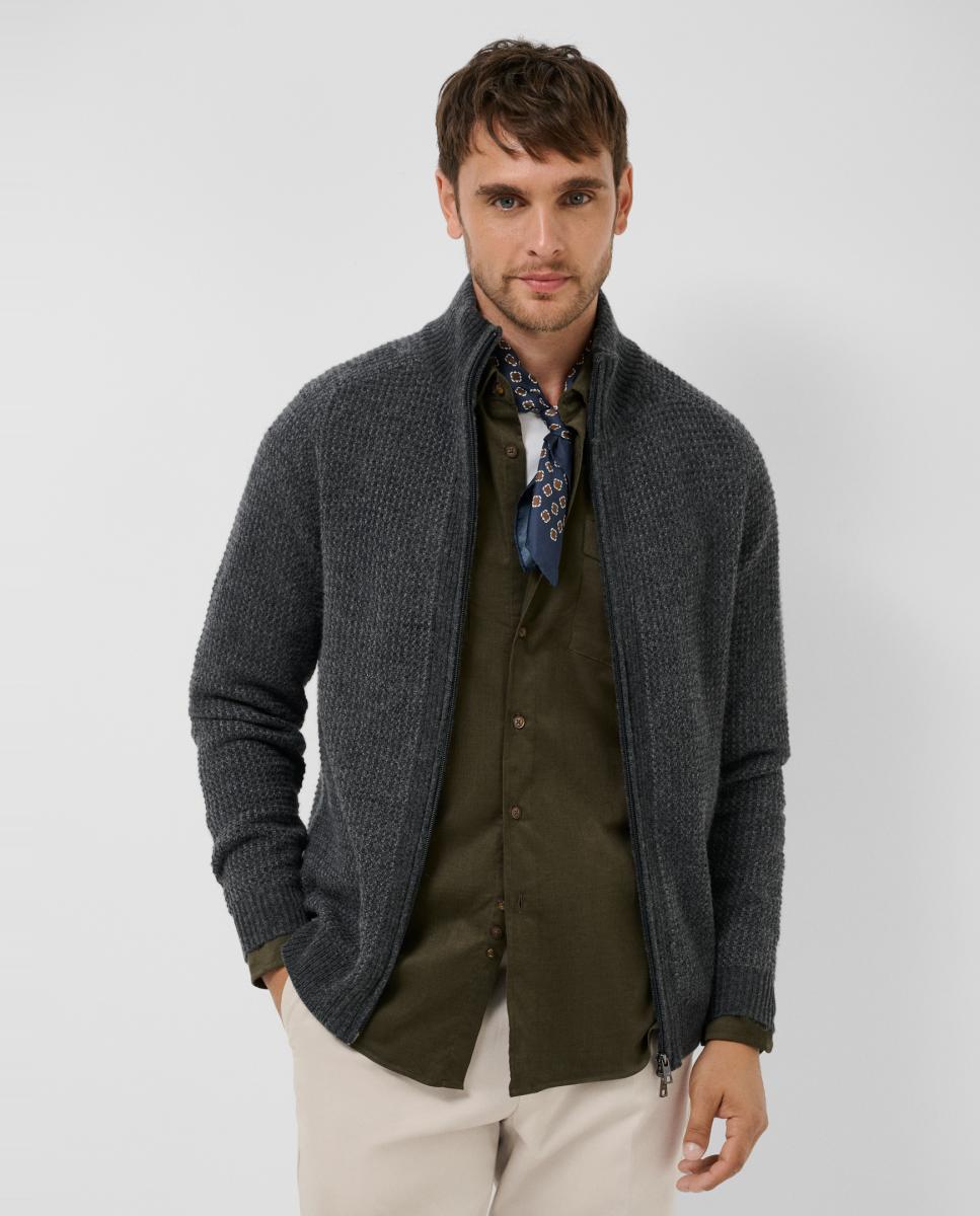 Chaqueta de punto de hombre cierre cremallera estructura - Roberto Verino - Gris oscuro Gris oscuro-1