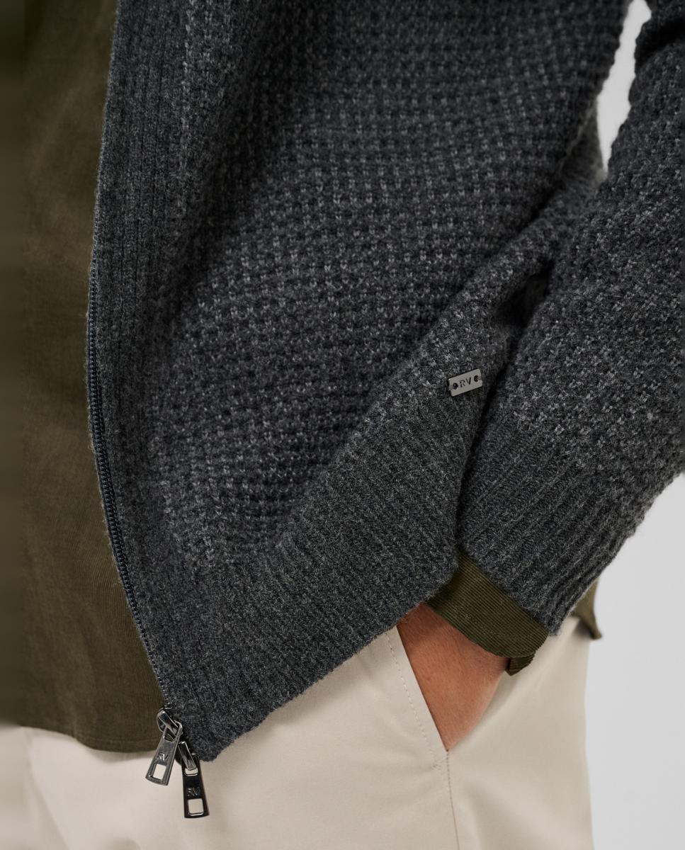 Chaqueta de punto de hombre cierre cremallera estructura - Roberto Verino - Gris oscuro Gris oscuro-3