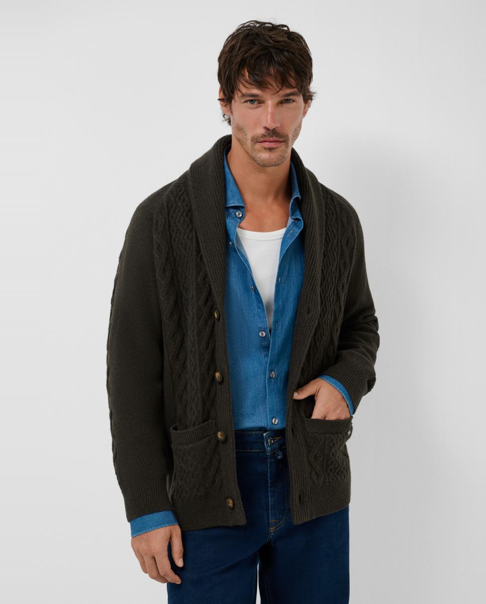 Imagem 0 de Cardigan de Malha de Lã/Caxemira com Gola de Smoking
