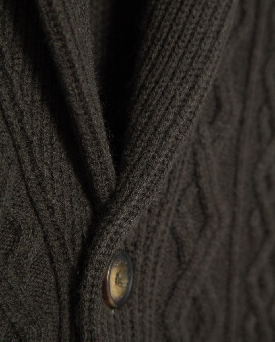 Cardigan de Malha de Lã/Caxemira com Gola de Smoking Caqui-5