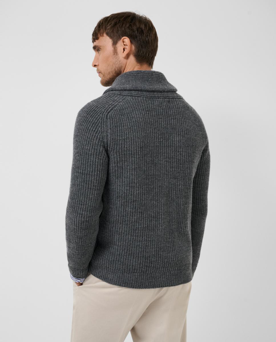Chaqueta de punto de hombre acanalada cuello esmoquin - Roberto Verino - Gris oscuro Gris oscuro-2