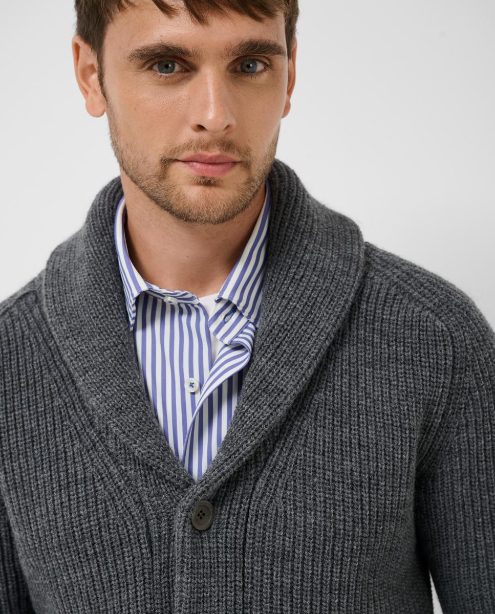 Chaqueta de punto de hombre acanalada cuello esmoquin - Roberto Verino - Gris oscuro Gris oscuro-3