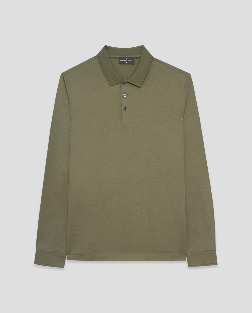 Polo de Manga Comprida com Jacquard Verde-4