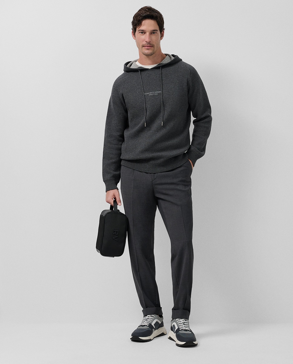 Sweatshirt com Capuz de Malha Cinzento-escuro-3