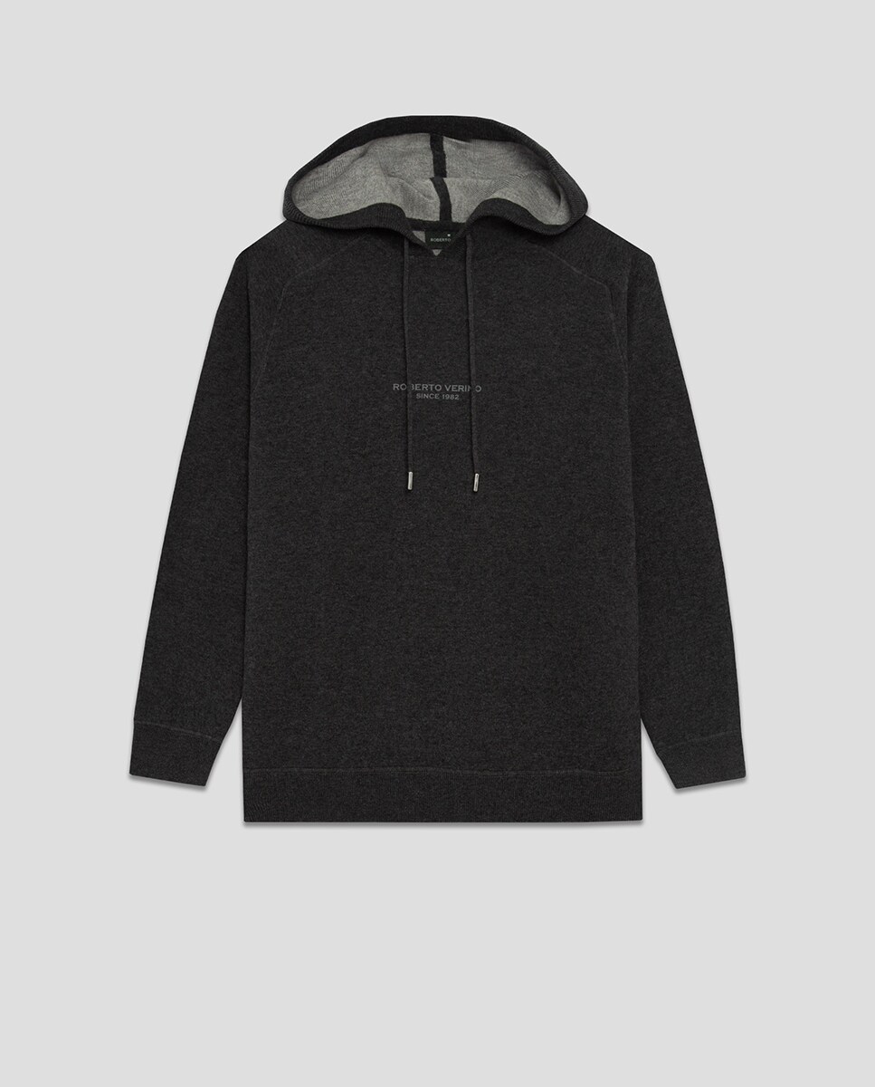 Sweatshirt com Capuz de Malha Cinzento-escuro-7