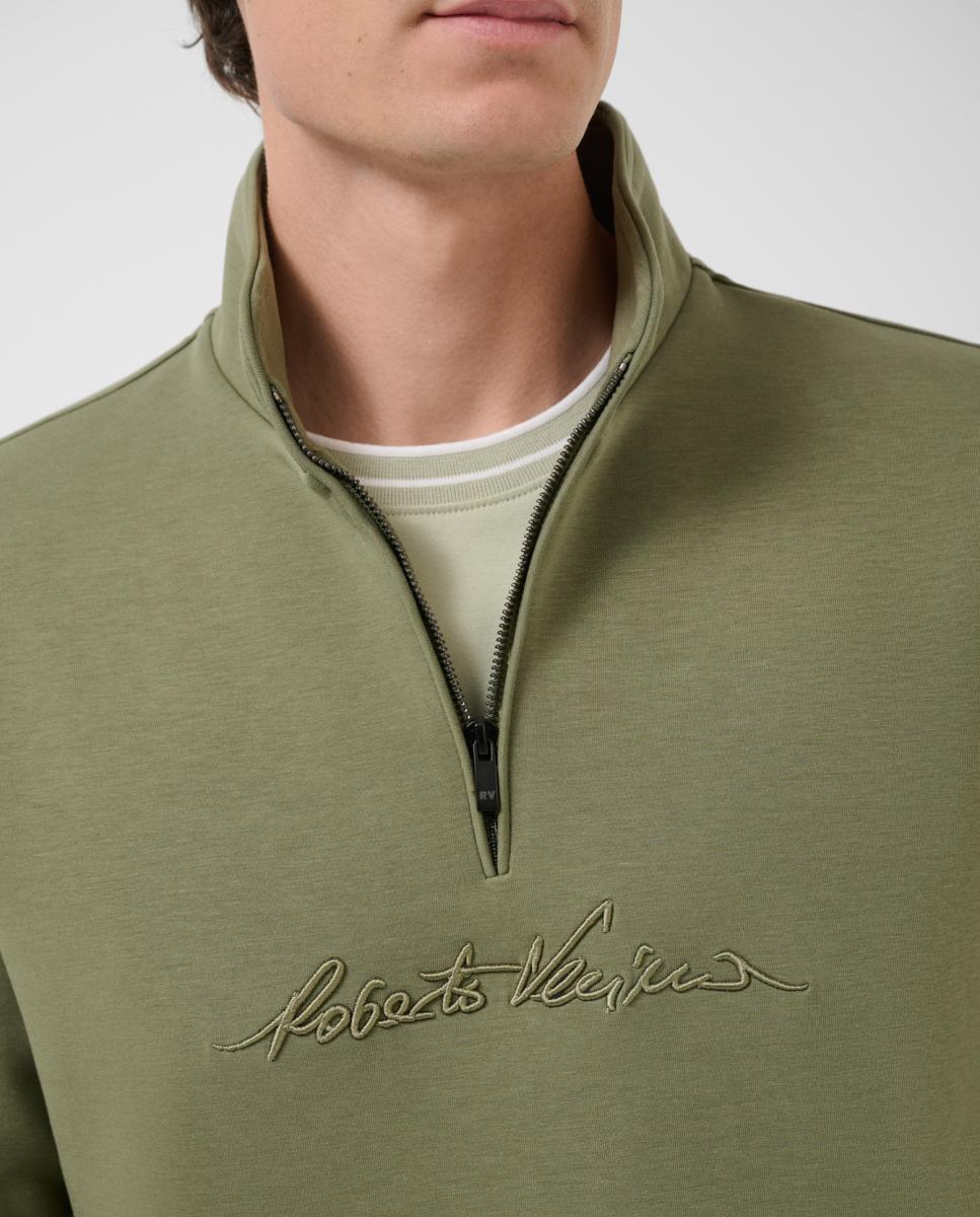 Sweatshirt com Meio Fecho de Correr e Logótipo no Peito Verde-claro-3