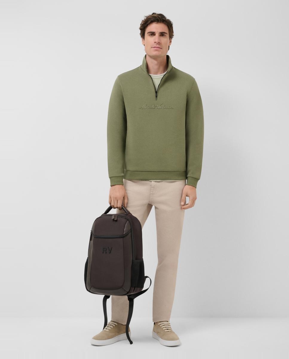 Sweatshirt com Meio Fecho de Correr e Logótipo no Peito Verde-claro-6