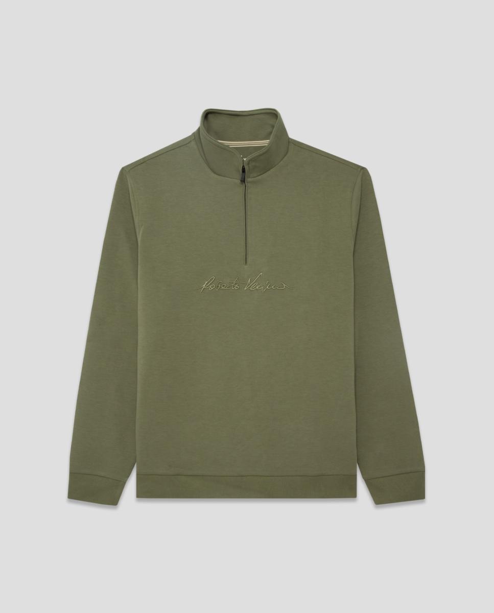 Sweatshirt com Meio Fecho de Correr e Logótipo no Peito Verde-claro-4