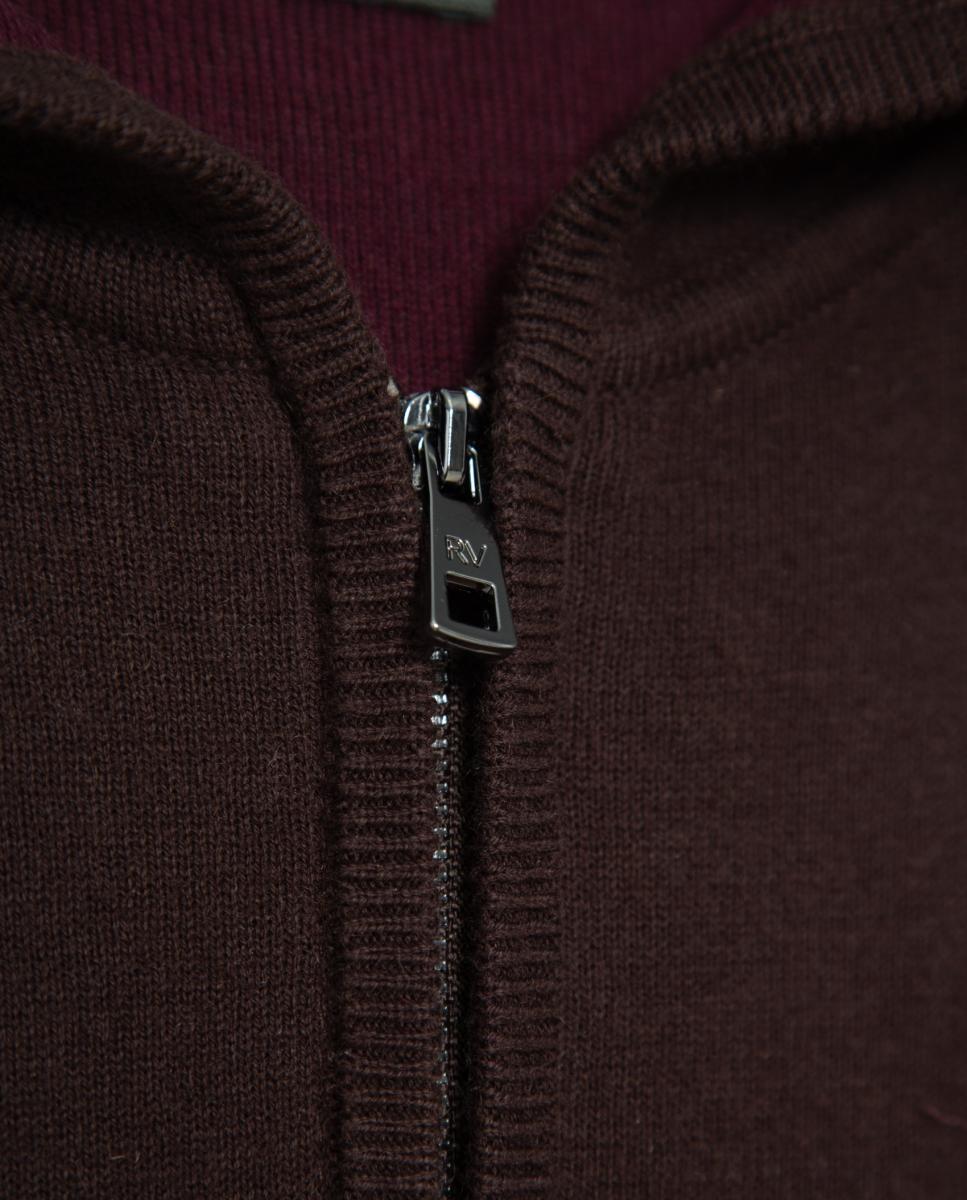 Sweatshirt de Lã com Capuz e Meio Fecho de Correr Castanho-5