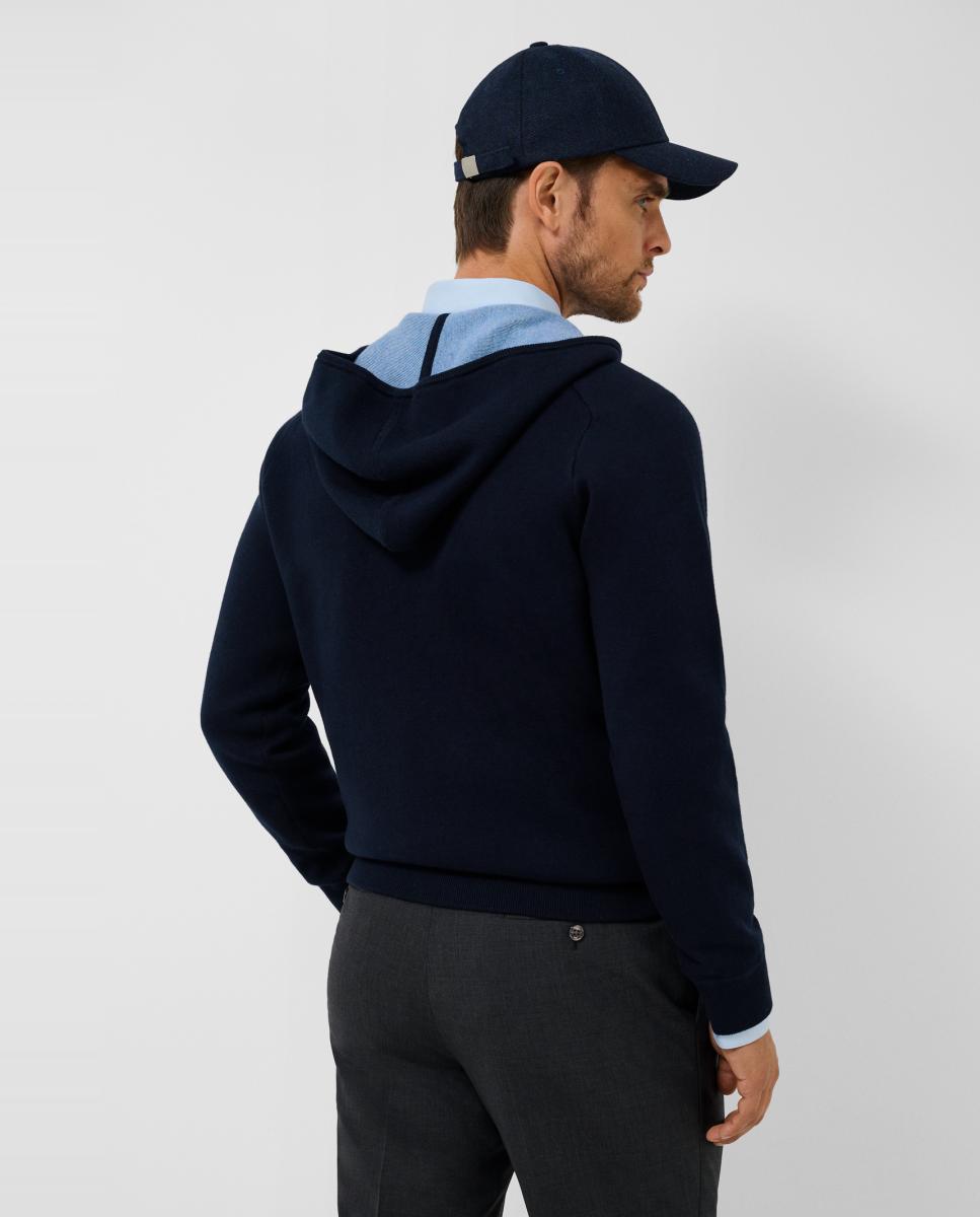 Sudadera de hombre de lana con capucha y media cremallera - Roberto Verino - Azul marino Azul marino-2