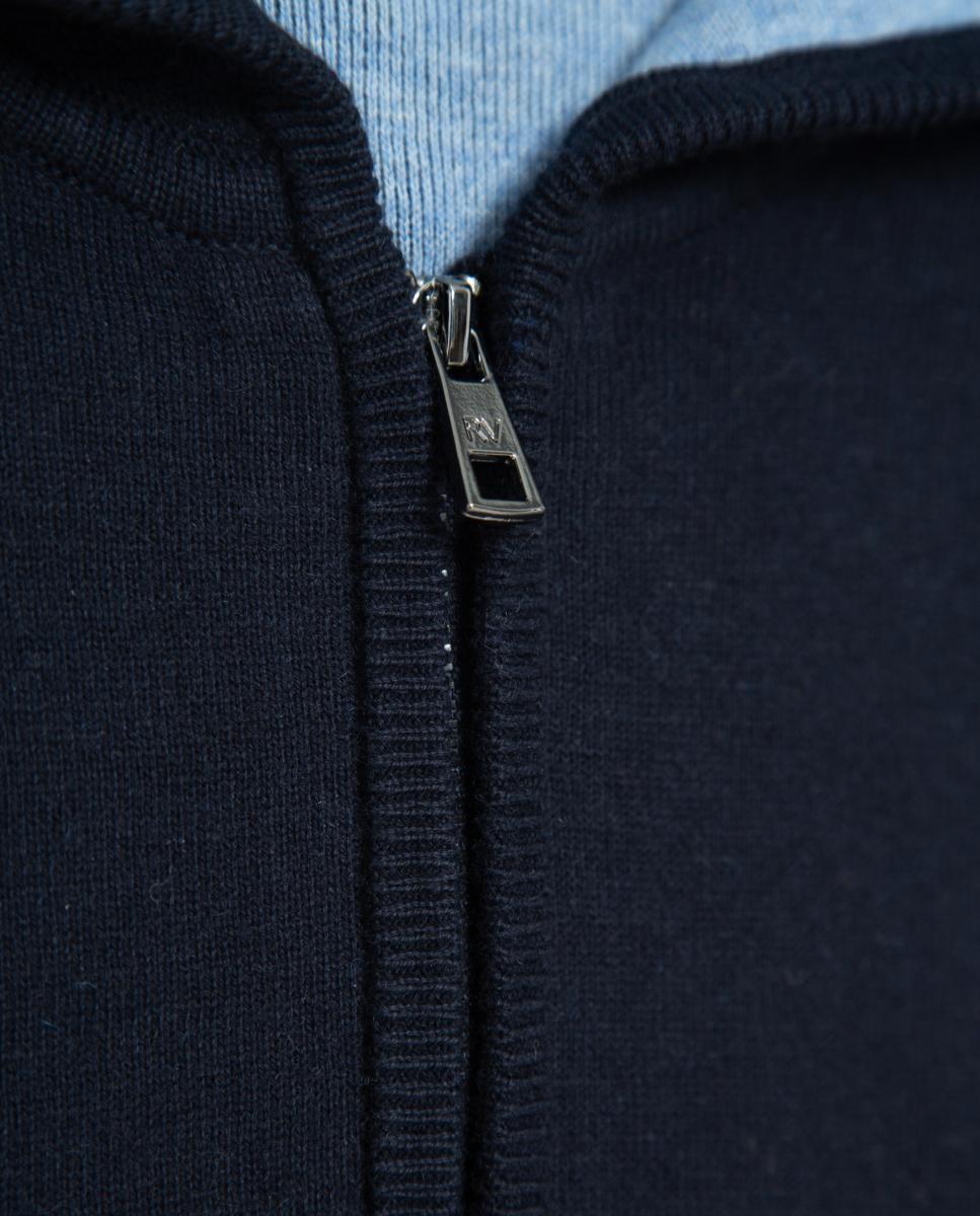 Sudadera de hombre de lana con capucha y media cremallera - Roberto Verino - Azul marino Azul marino-5