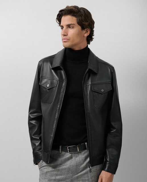 Cazadora de hombre de napa cuello camisero bolsillos pecho