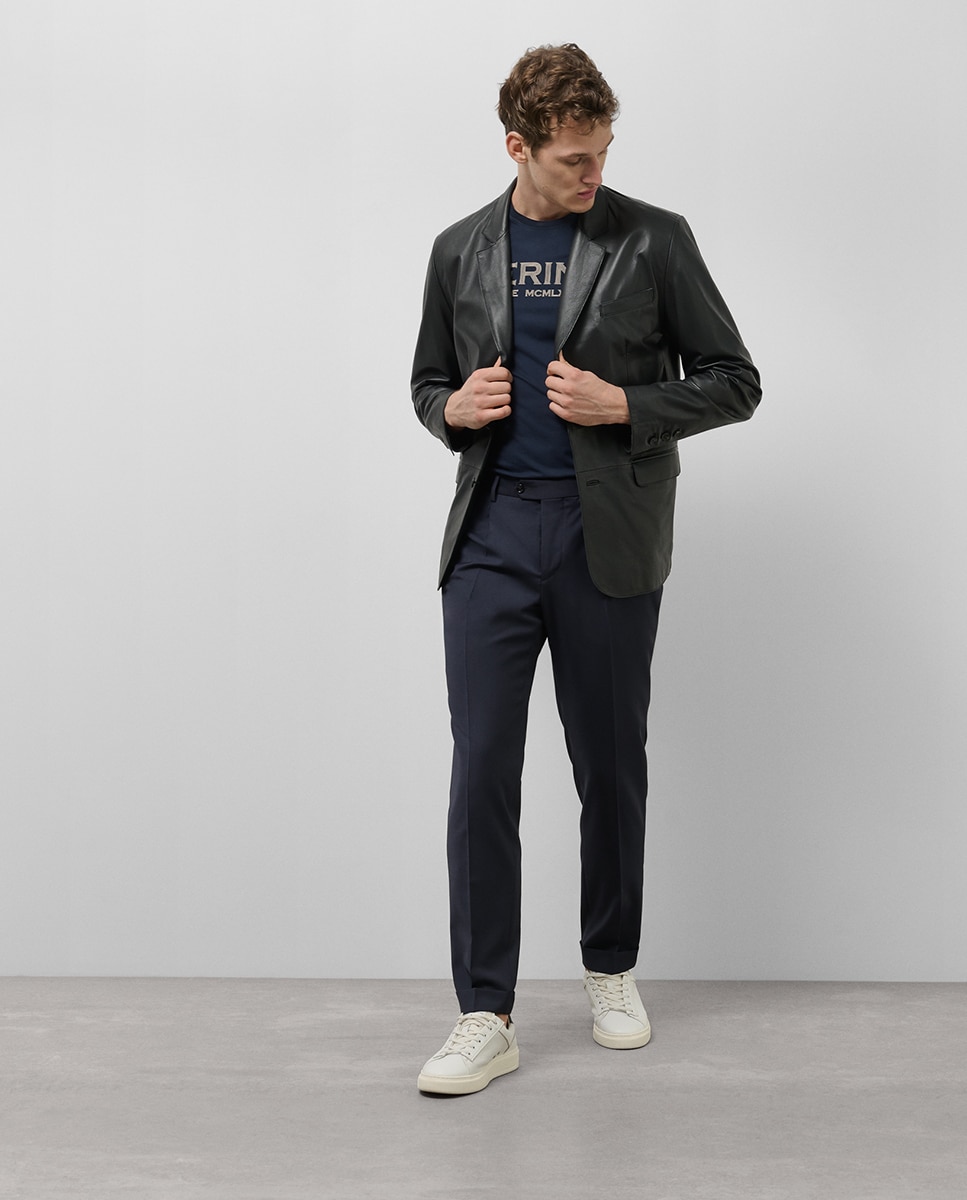 Casaco Regular Fit em Pele Preto-4