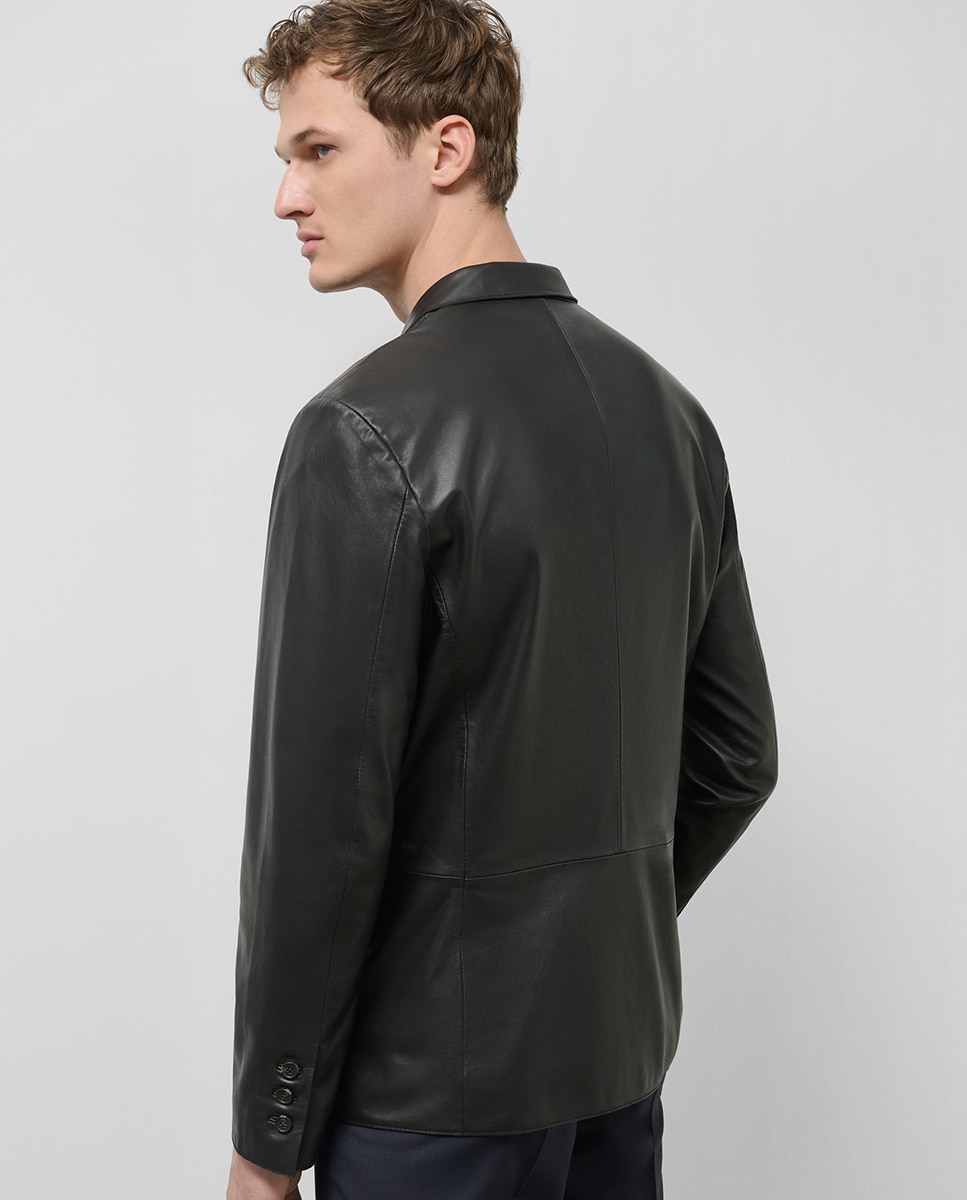 Casaco Regular Fit em Pele Preto-5