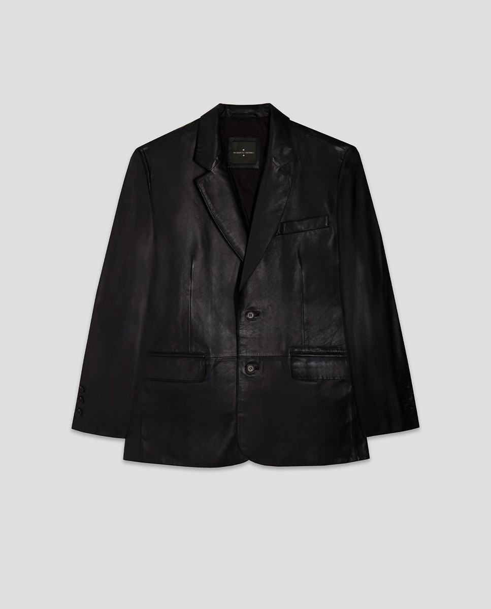 Casaco Regular Fit em Pele Preto-6