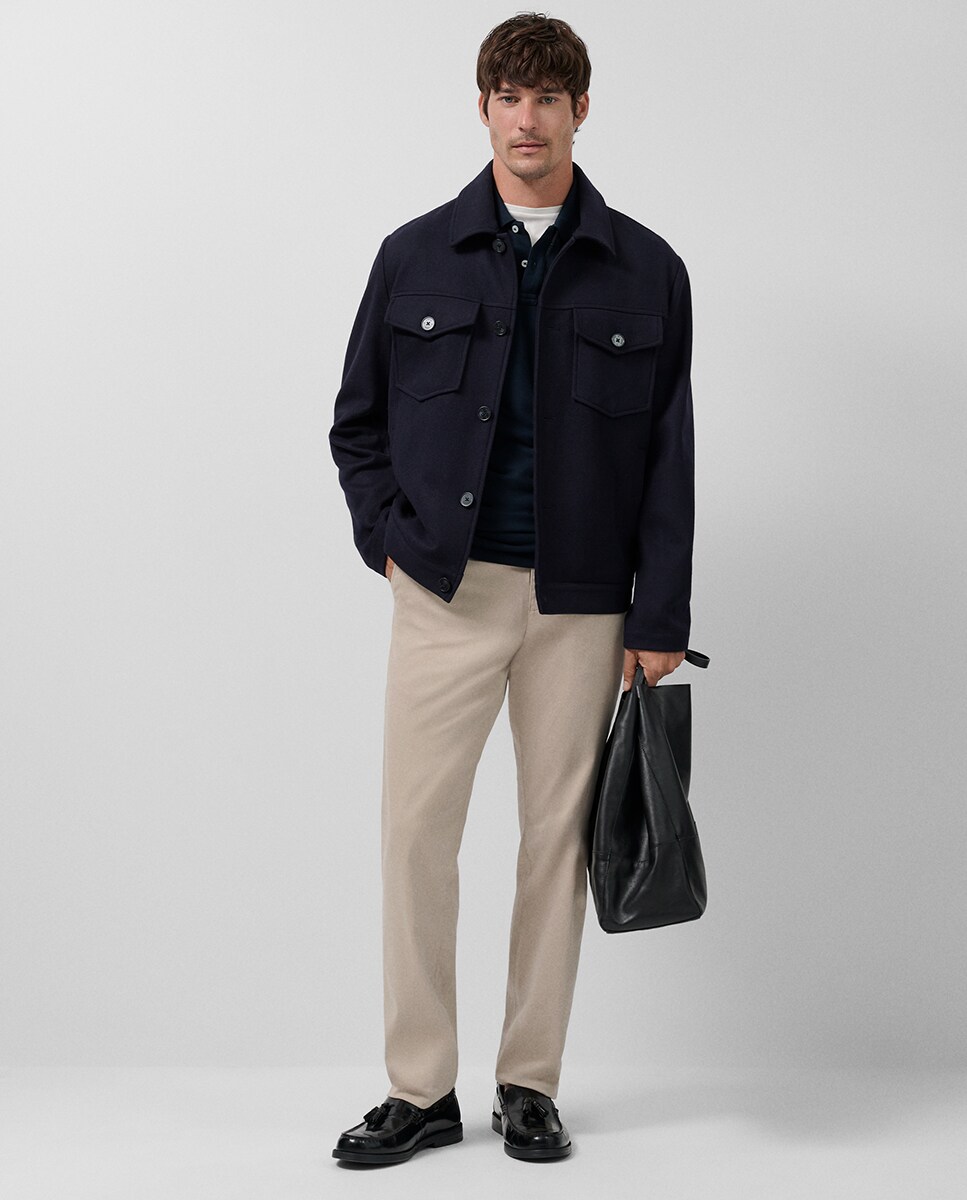 Casaco Tipo Sobrecamisa de Pano Azul-marinho-3