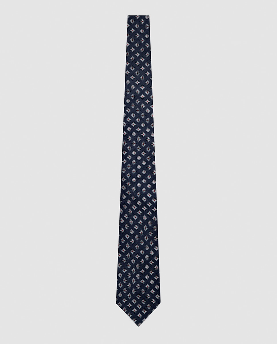 Gravata de Seda com Jacquard Geométrico Azul-marinho-1