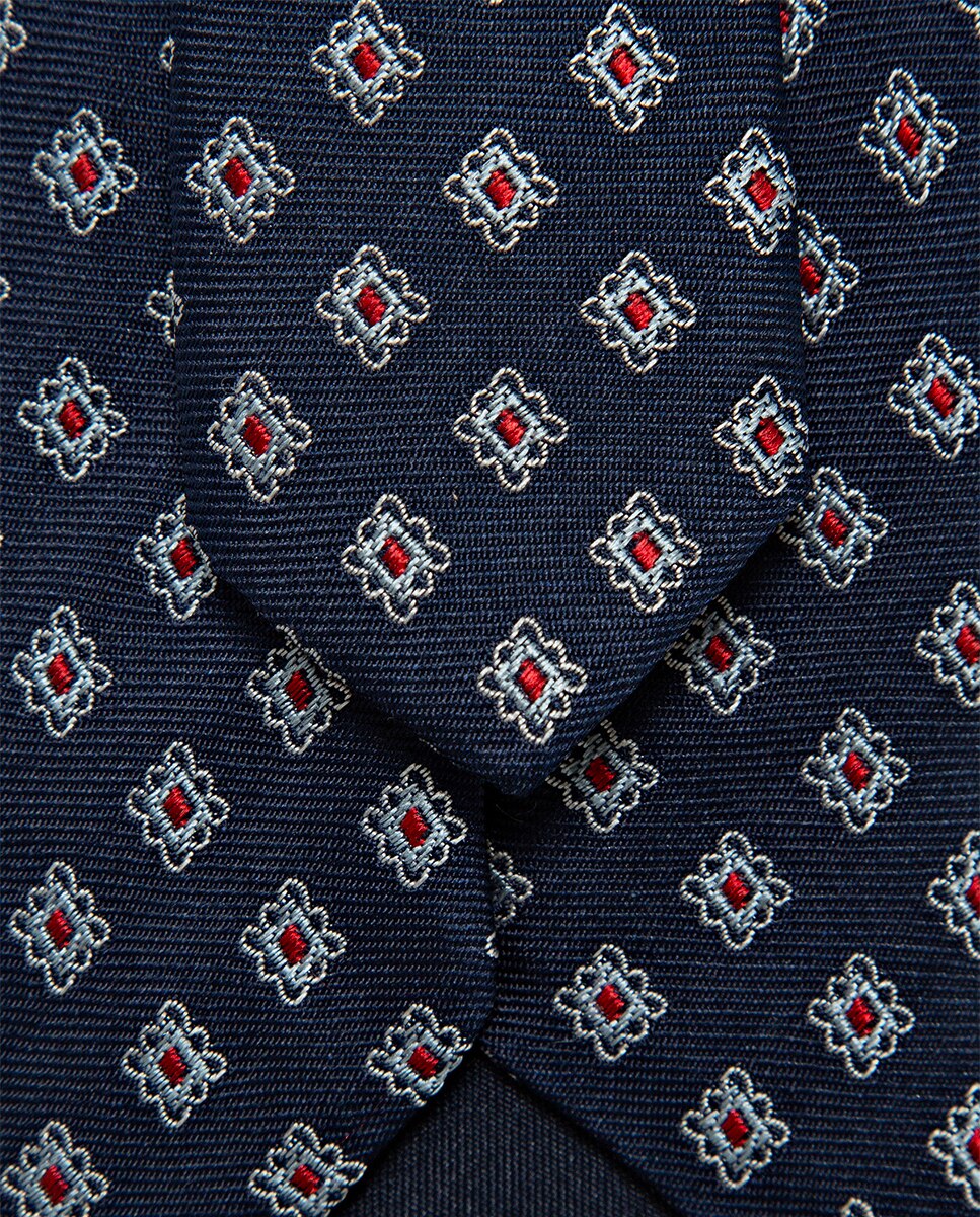 Gravata de Seda com Jacquard Geométrico Azul-marinho-3