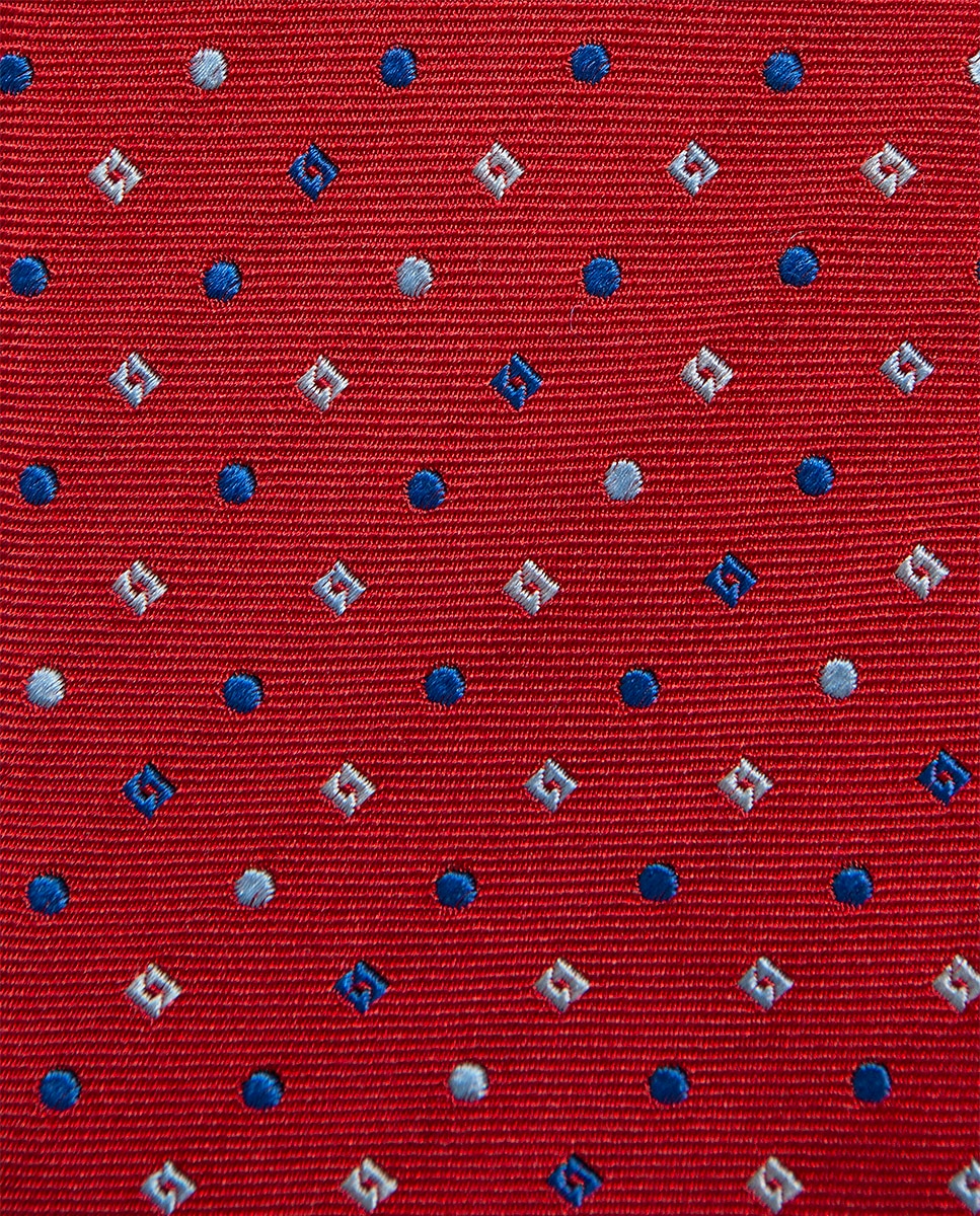 Gravata de Seda com Jacquard Geométrico Vermelho-2
