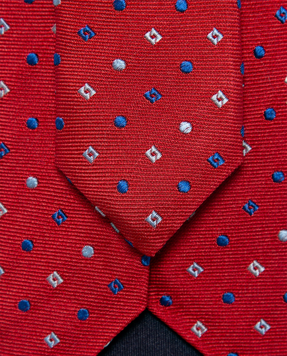 Gravata de Seda com Jacquard Geométrico Vermelho-3
