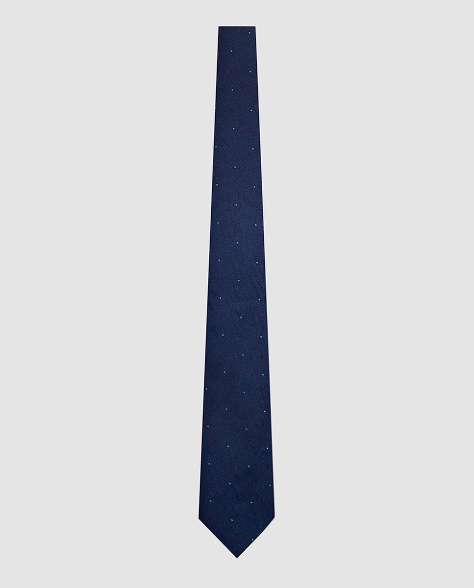 Gravata de Seda com Jacquard às Bolinhas Azul-marinho-1