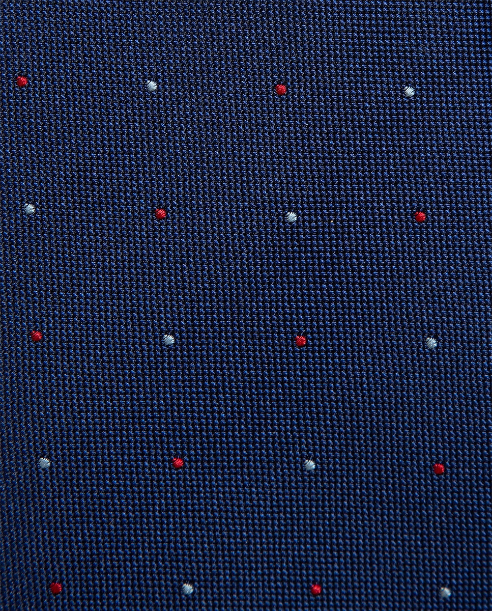 Gravata de Seda com Jacquard às Bolinhas Azul-marinho-2