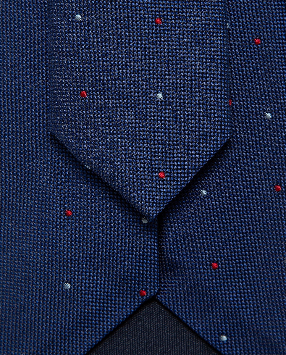 Gravata de Seda com Jacquard às Bolinhas Azul-marinho-3