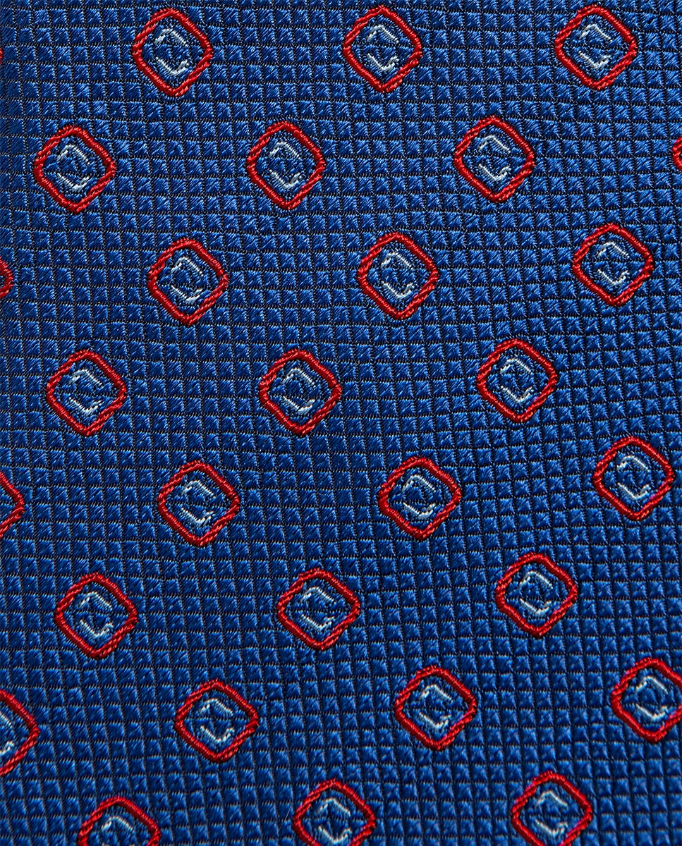 Gravata de Seda com Jacquard Geométrico Azul-índigo-2