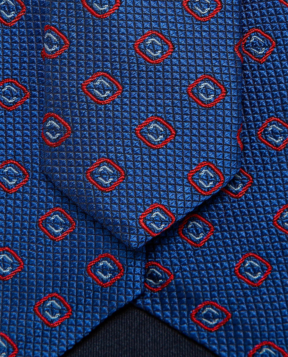 Gravata de Seda com Jacquard Geométrico Azul-índigo-3