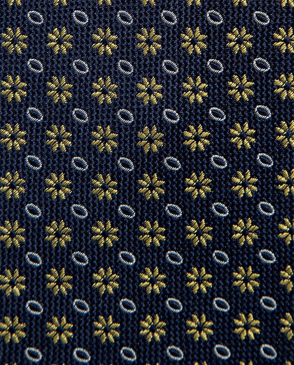 Gravata de Seda com Jacquard em Estampado Floral Amarelo-2