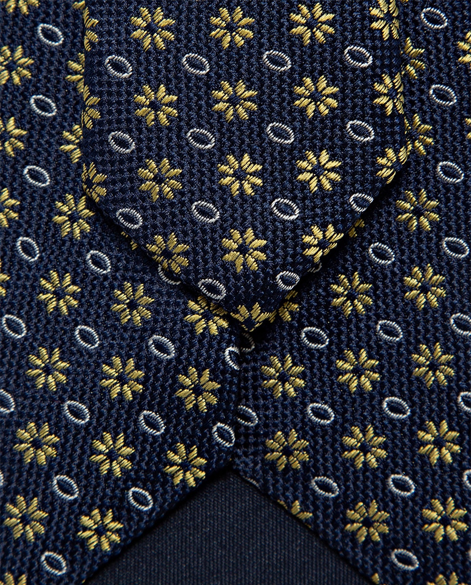 Gravata de Seda com Jacquard em Estampado Floral Amarelo-3